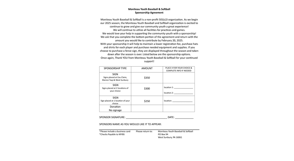 2025 Sponsorship Opportunities 